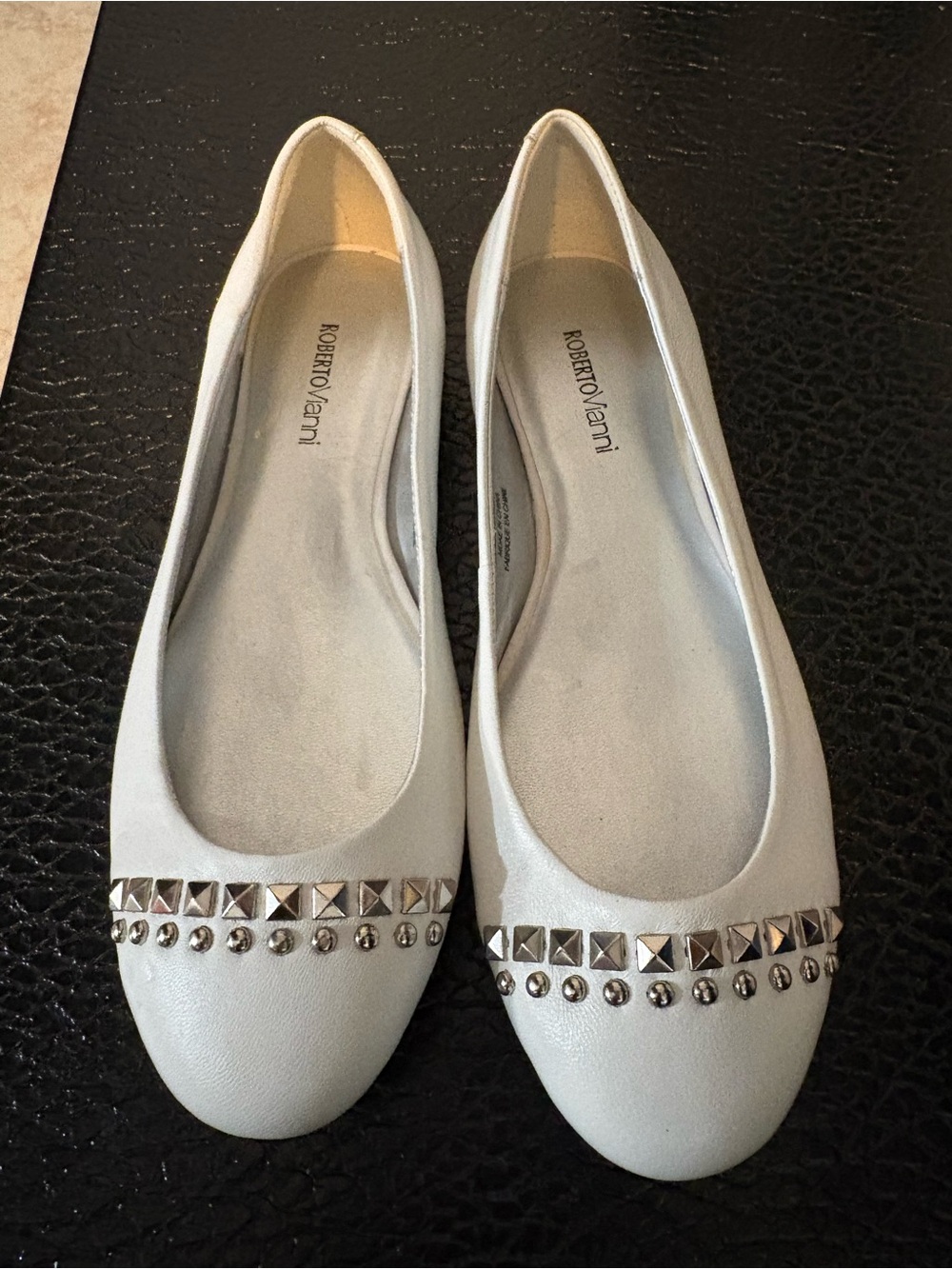 Roberto Vianni White Studded Ballet Flats